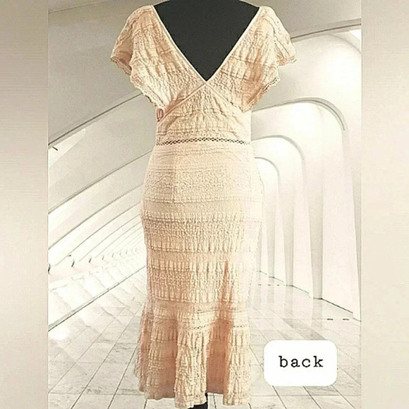 Chic Ruffle Lace Romantic Work Play Party Soft Stretch Midi Dress - Picture 7 of 9